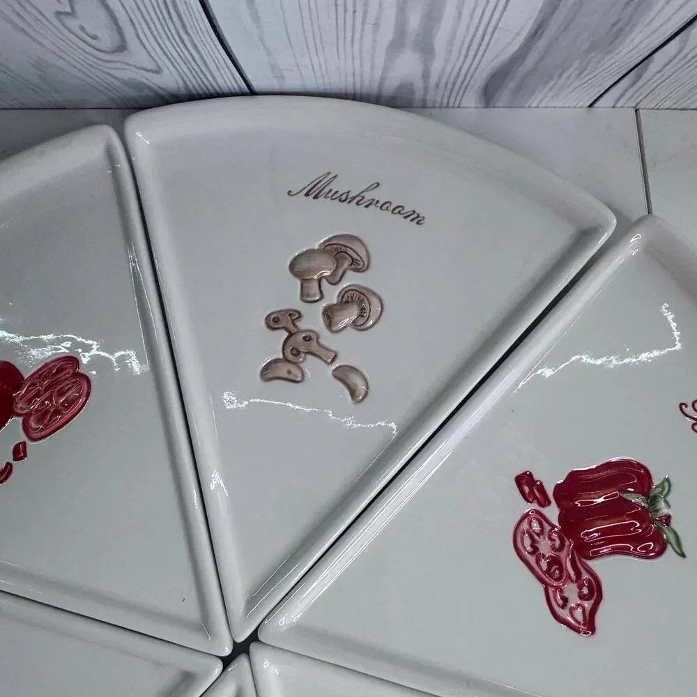 Pottery Barn Pizza Buono Set of 6 Wedge Shaped Dessert Plates Fruit Vegetable